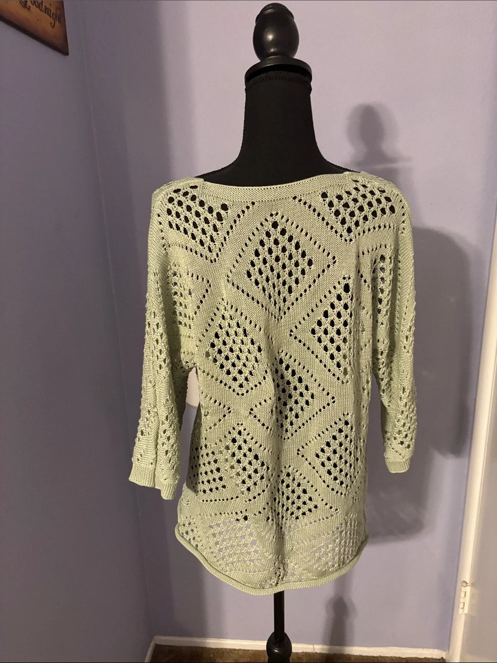 Light Green Open-Knit Women's Sweater